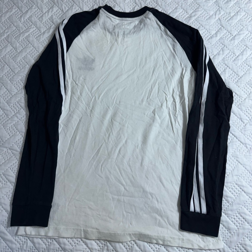 Adidas Black White Triple Stripe Long Sleeve Activewear Shirt Youth Boy 13-14 - Picture 3 of 13